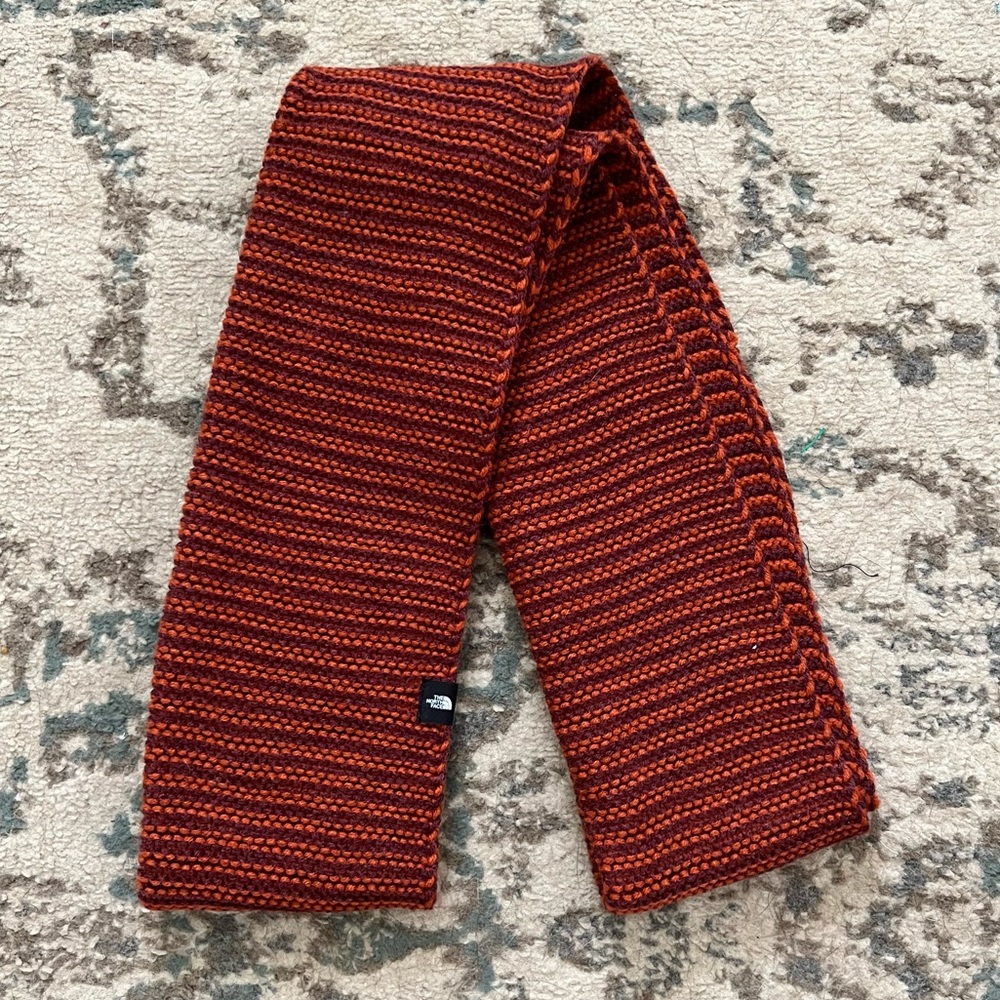 The North Face orange and burgundy knitted infinity scarf